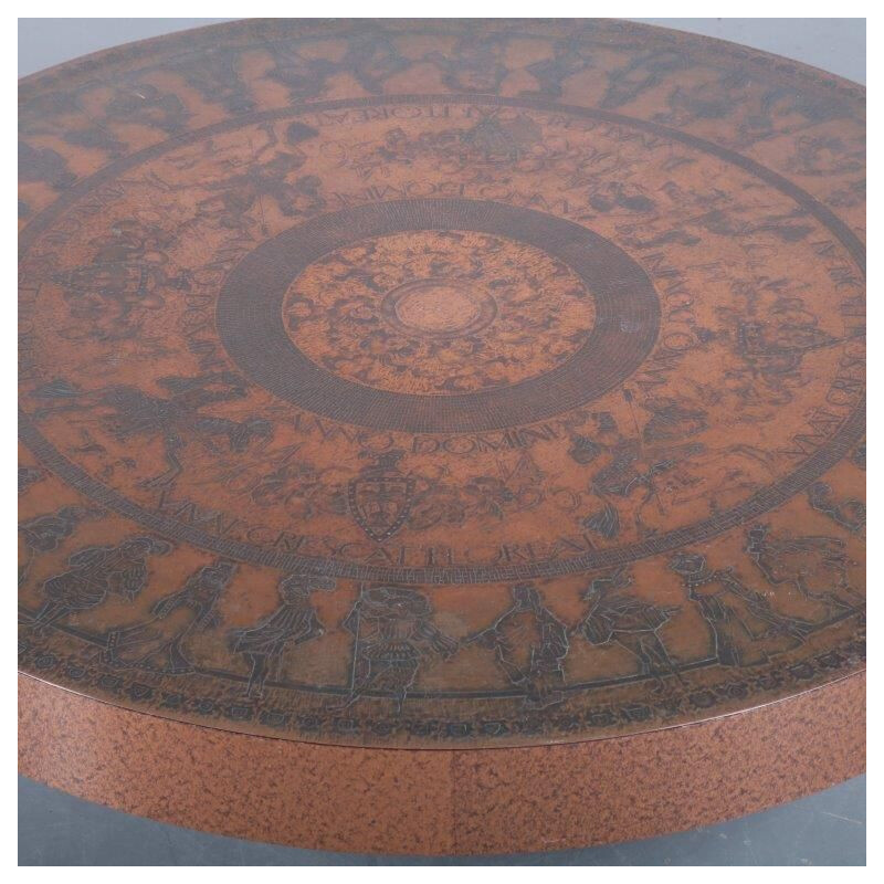 Vintage engraved copper coffee table, Italy 1970