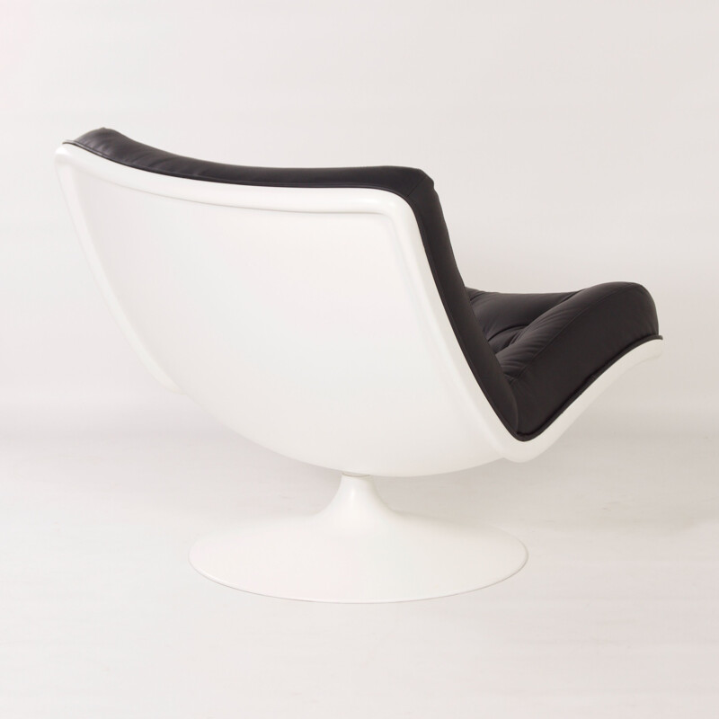 Vintage 976 swivel armchair in black leather by Geoffrey D. Harcourt for Artifort, 1960