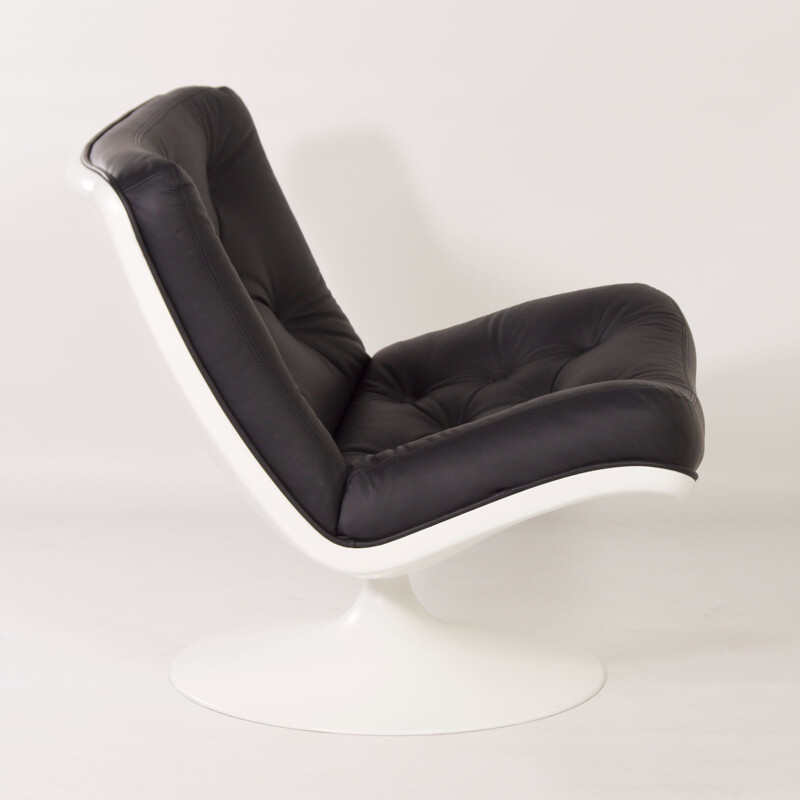 Vintage 976 swivel armchair in black leather by Geoffrey D. Harcourt for Artifort, 1960