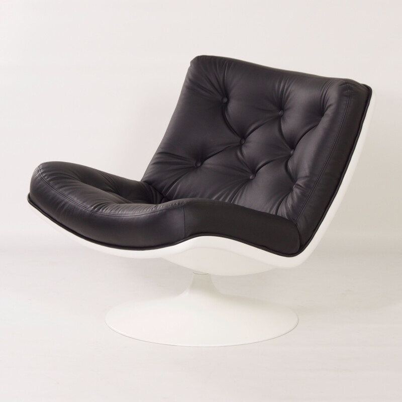 Vintage 976 swivel armchair in black leather by Geoffrey D. Harcourt for Artifort, 1960