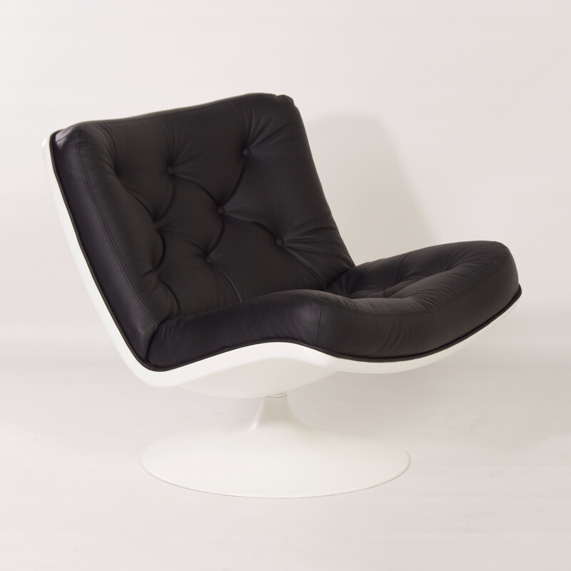 Vintage 976 swivel armchair in black leather by Geoffrey D. Harcourt for Artifort, 1960