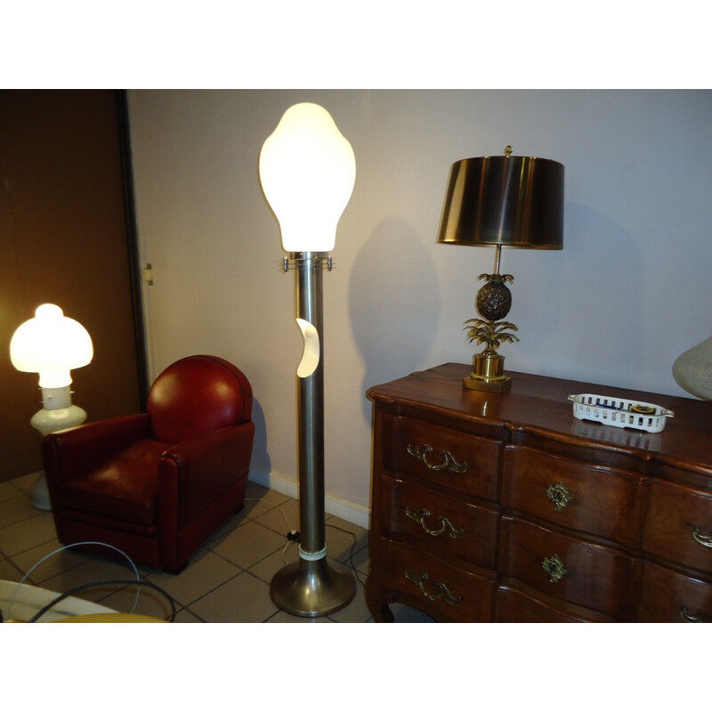 Vintage floor lamp in nickel-plated metal and Murano glass, 1970