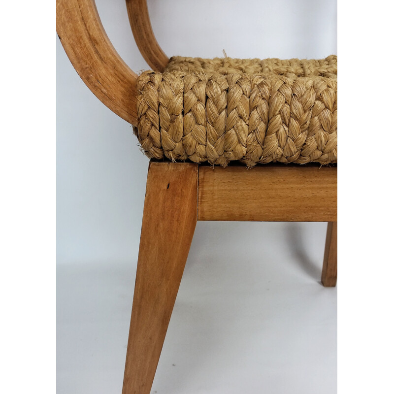 Vintage armchair in wood and rope by Audoux Minet, 1950
