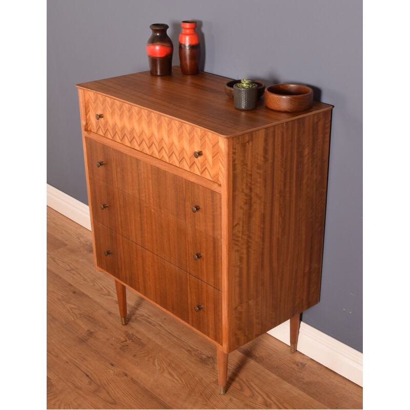 Mid century ashwood and walnut chest of drawers by Uniflex, 1960