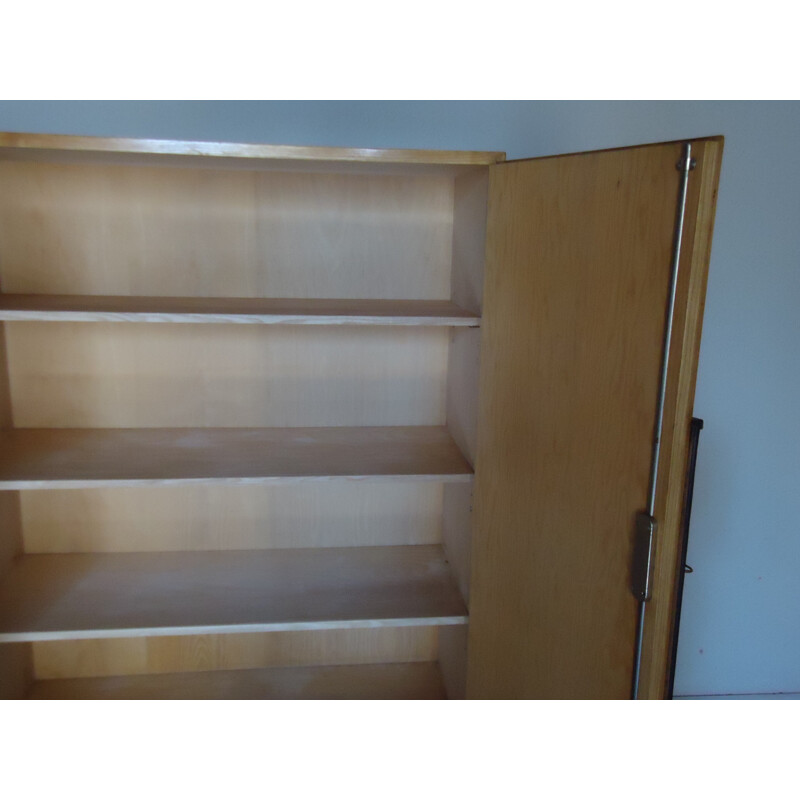 Pair of mid-century cabinets in ashwood and black metal - 1950s