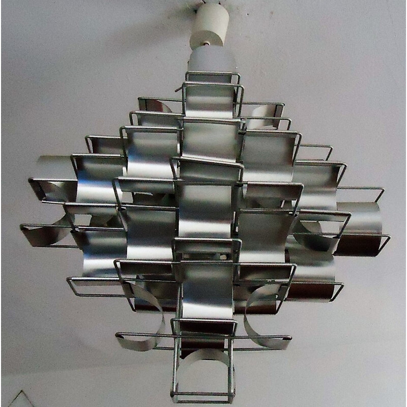 Mid-century hanging lamp in aluminum, Max SAUZE - 1970s