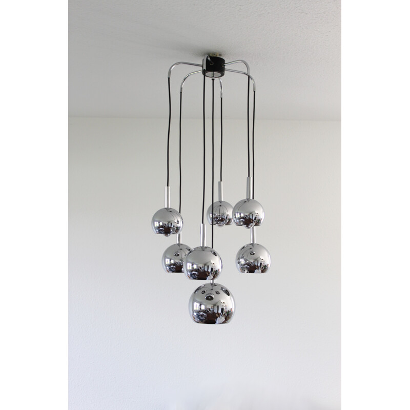 Cascade chrome ball vintage pendant lamp, 1970s