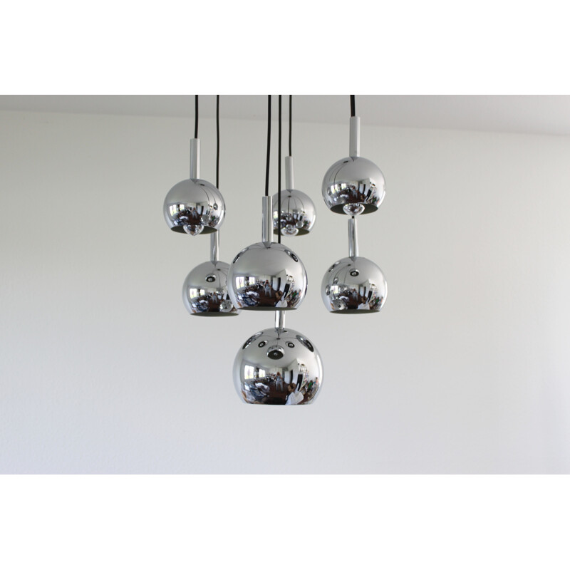 Cascade chrome ball vintage pendant lamp, 1970s