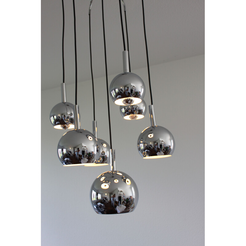 Cascade chrome ball vintage pendant lamp, 1970s