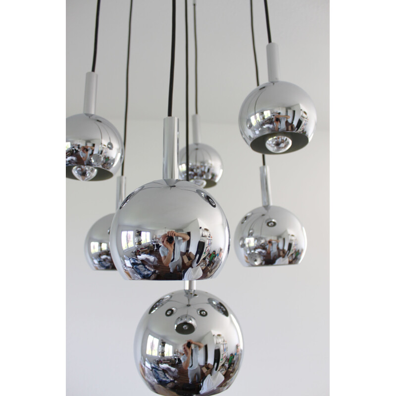 Cascade chrome ball vintage pendant lamp, 1970s