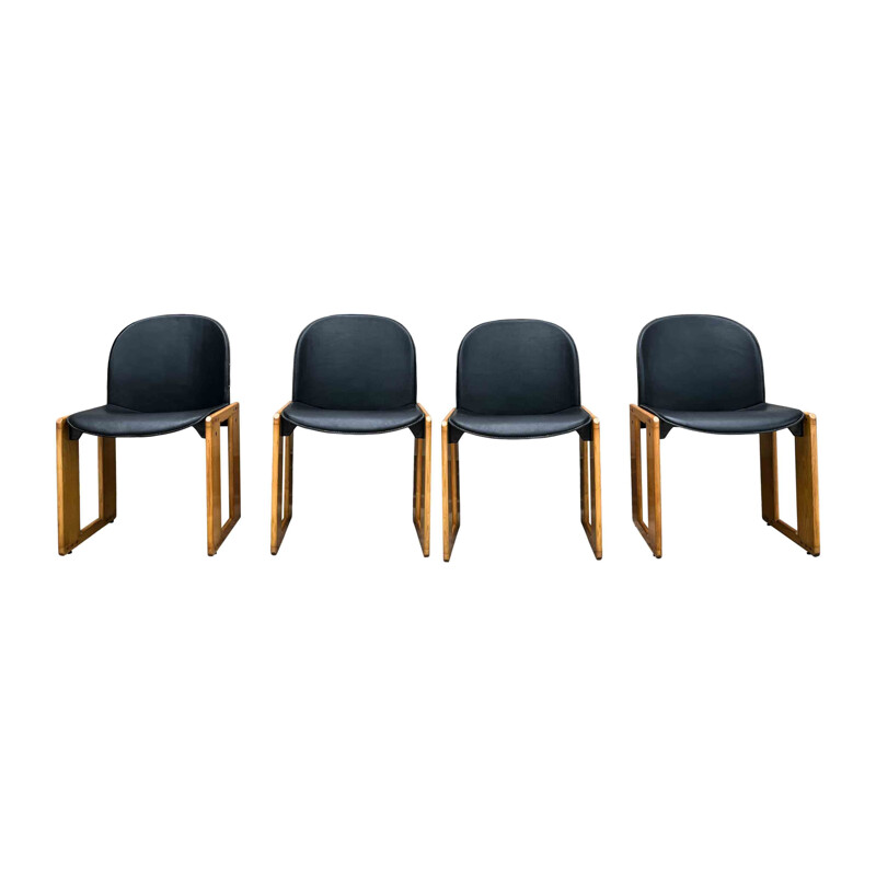 Conjunto de 4 cadeiras Dialogo vintage em pele preta de Afra e Tobia Scarpa para B