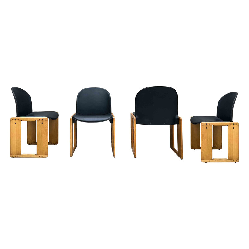 Conjunto de 4 cadeiras Dialogo vintage em pele preta de Afra e Tobia Scarpa para B