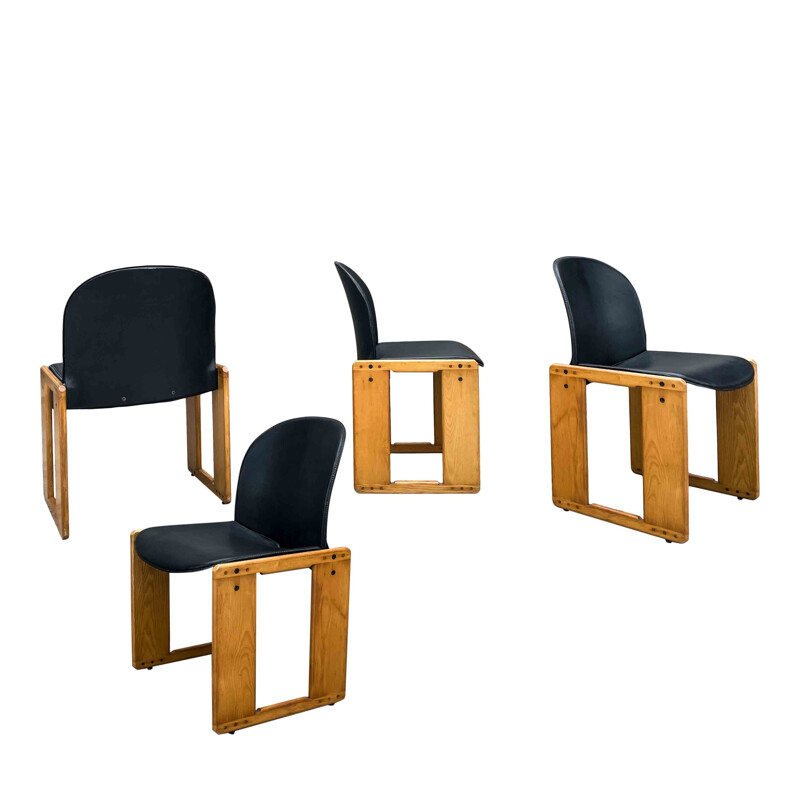 Set of 4 vintage black leather Dialogo chairs by Afra and Tobia Scarpa for B&B Italia, 1973