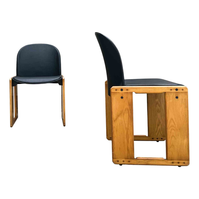 Juego de 4 sillas Dialogo vintage en cuero negro de Afra y Tobia Scarpa para B