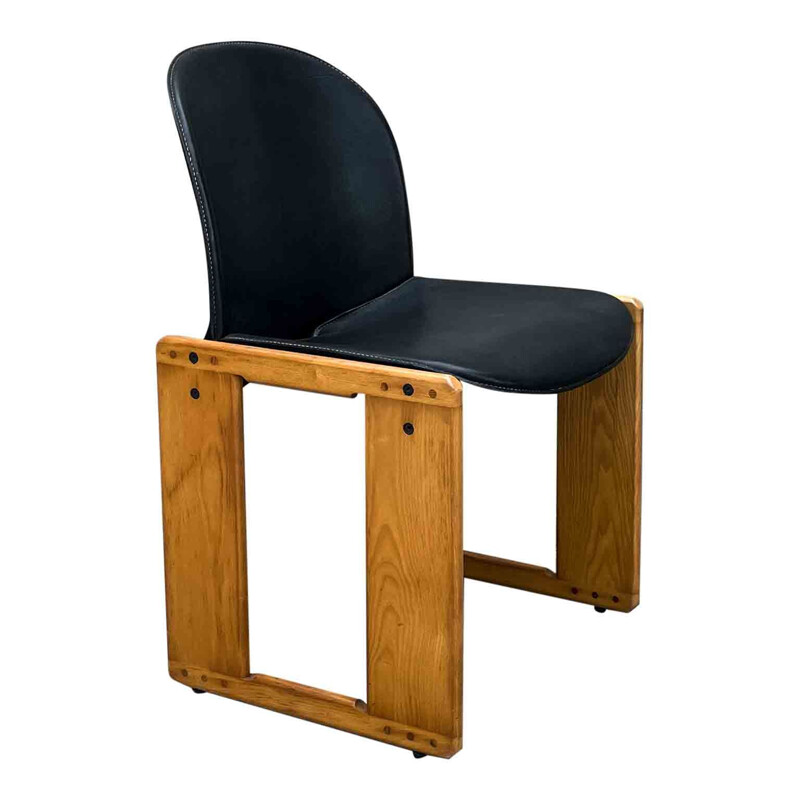 Satz von 4 Dialogo-Stühlen im Vintage-Stil aus schwarzem Leder von Afra und Tobia Scarpa für B