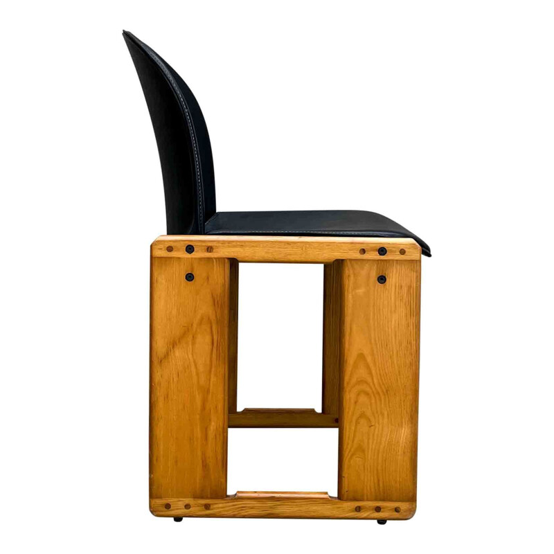 Set van 4 vintage Dialogo stoelen in zwart leer van Afra en Tobia Scarpa voor B
