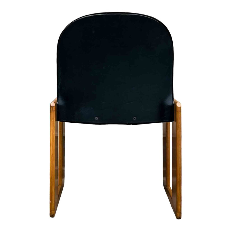 Ensemble de 4 chaises Dialogo vintage en cuir noir par Afra et Tobia Scarpa pour B&B Italia, 1973