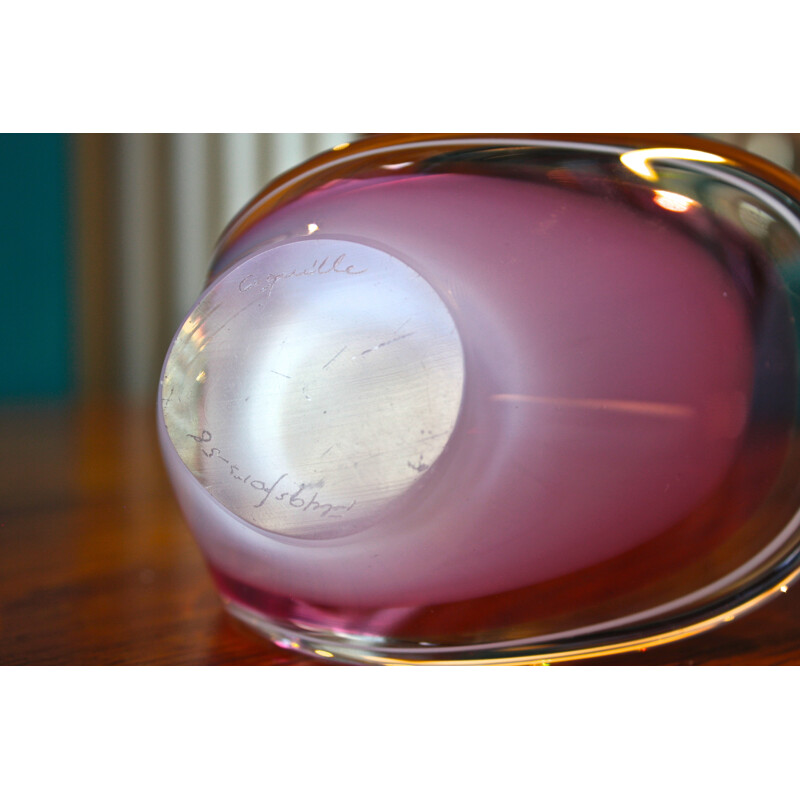 Flygsfors "Coquille" object in pink glass, Paul KEDELV - 1950s