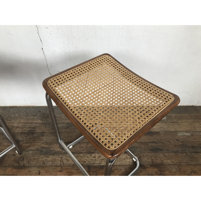 Pair of vintage cane stools by Marcel Breuer, Italy 1970