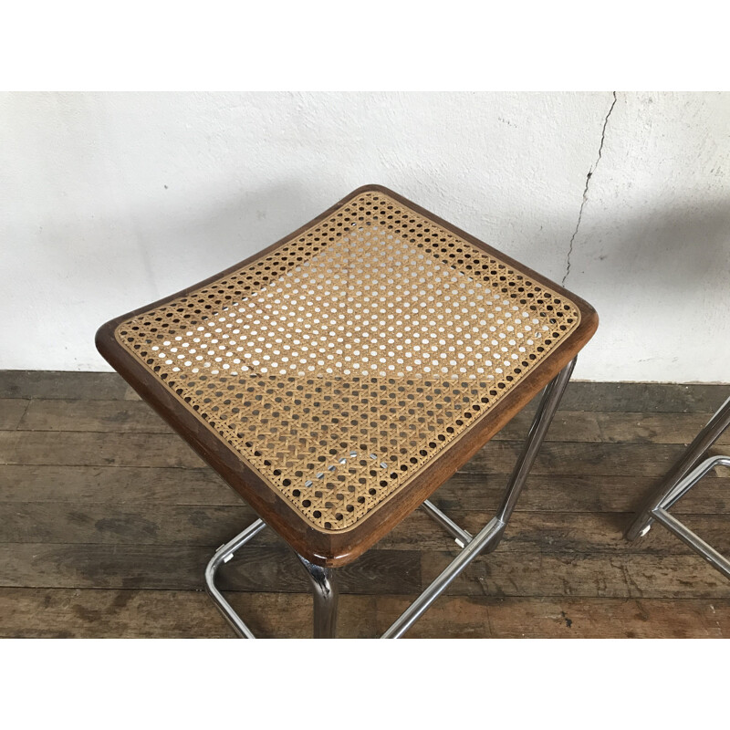 Pair of vintage cane stools by Marcel Breuer, Italy 1970