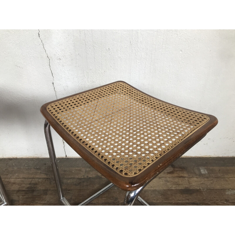 Pair of vintage cane stools by Marcel Breuer, Italy 1970