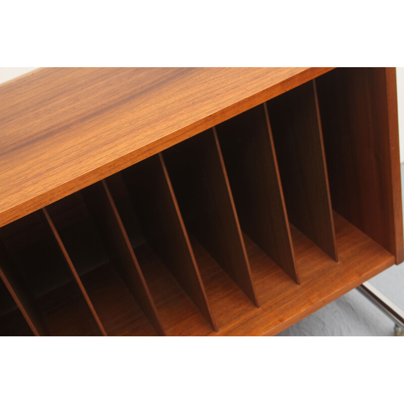 Vintage rosewood and chrome record trolley, 1970