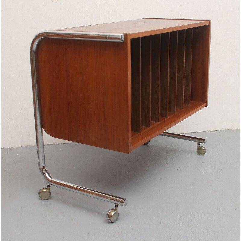 Vintage rosewood and chrome record trolley, 1970