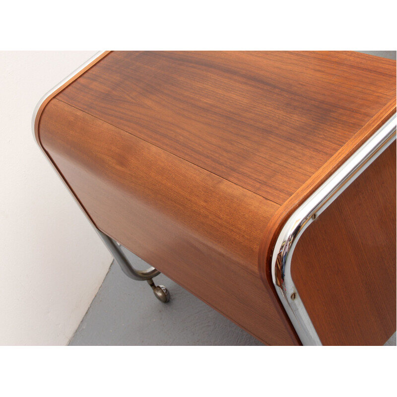 Vintage rosewood and chrome record trolley, 1970