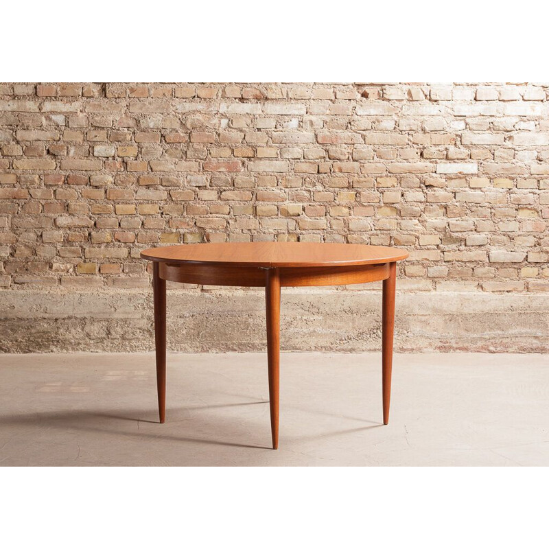 Vintage round teak table with black central extension