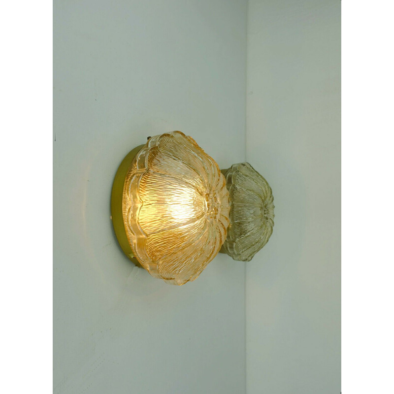 Pair of mid century wall lamps sconces petal-shaped amber glass shades, 1970s