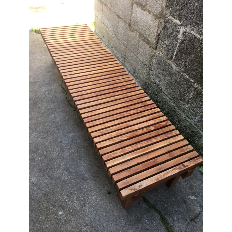 Vintage duckboard bench by Charlotte Perriand, 1969