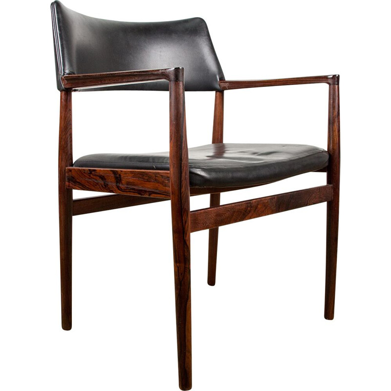 Vintage rosewood and leather armchair by Erik Wortz for Soro Stolefabrik, Denmark 1960