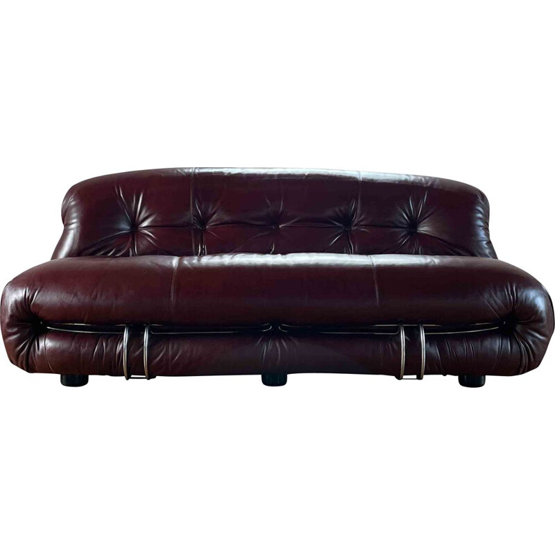 Vintage Soriana couro e sofá de metal de Afra