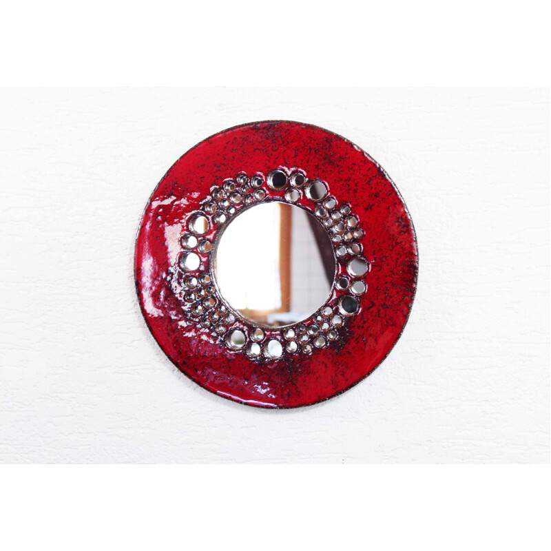 Vintage red ceramic mirror, 1960s