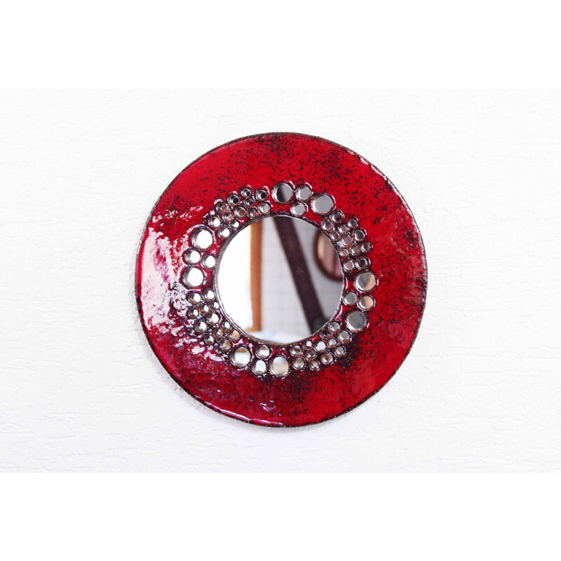 Vintage red ceramic mirror, 1960s