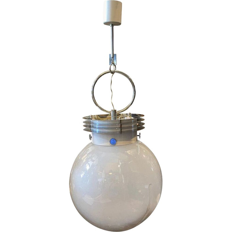 Lámpara de suspensión vintage de cristal de Murano y metal cromado de Mazzega, 1960 Italia