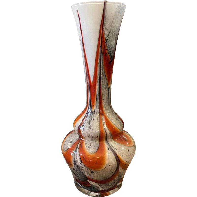 Vase vintage en verre opalin orange et gris par Carlo Moretti, Italie 1970