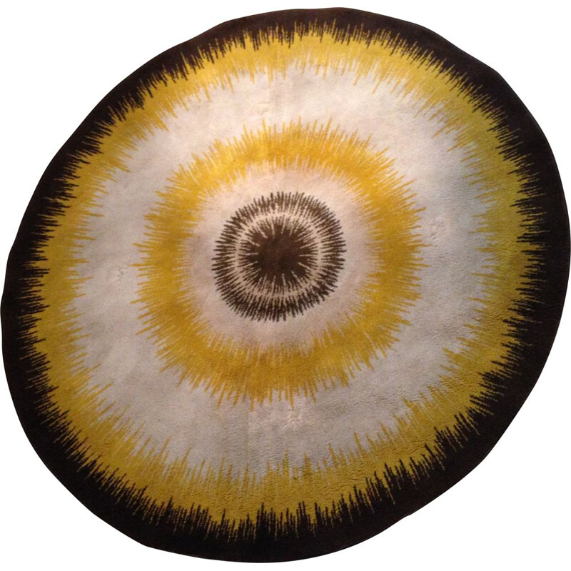 Vintage round wool rug, 1960s