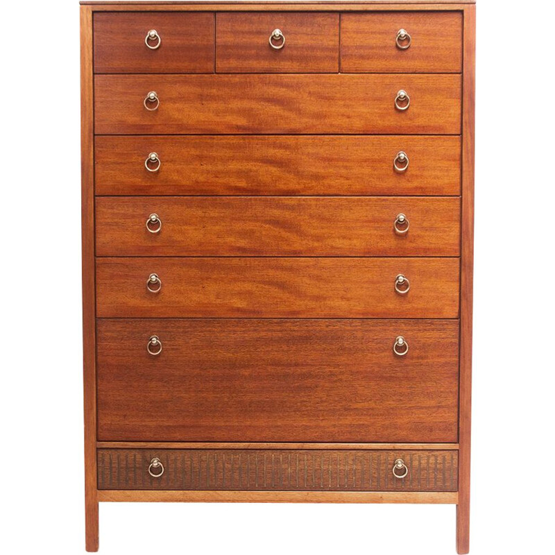 Tallboy mid century teak chest of drawers by Loughborough for Heals, British 1960s