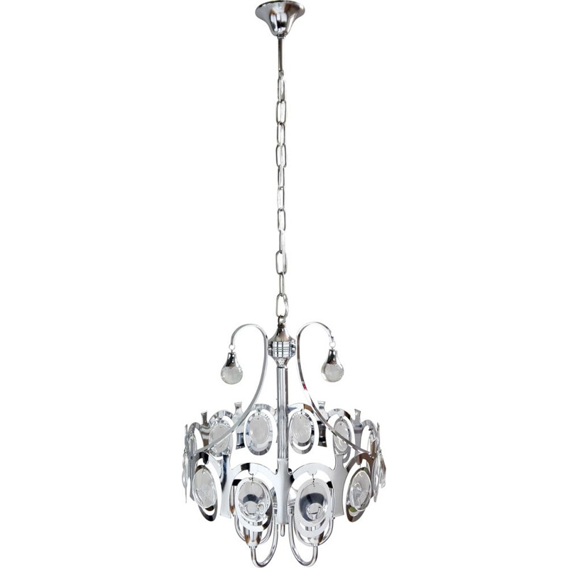 Vintage chrome and crystal chandelier by Gaetano Sciolari, Italy 1960