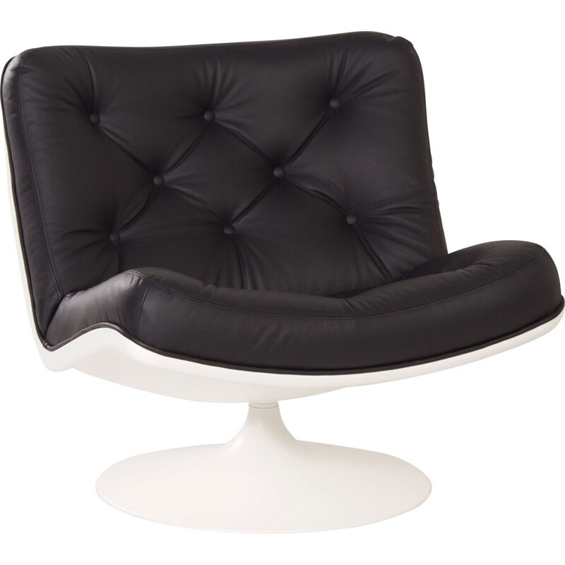 Vintage 976 swivel armchair in black leather by Geoffrey D. Harcourt for Artifort, 1960