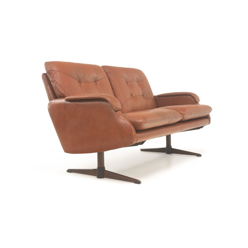 Mid century Danish two seater cognac leather sofa, 1960s