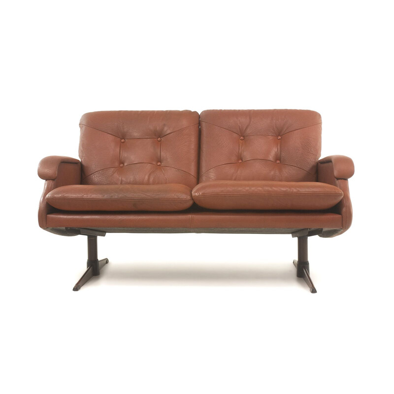 Mid century Danish two seater cognac leather sofa, 1960s