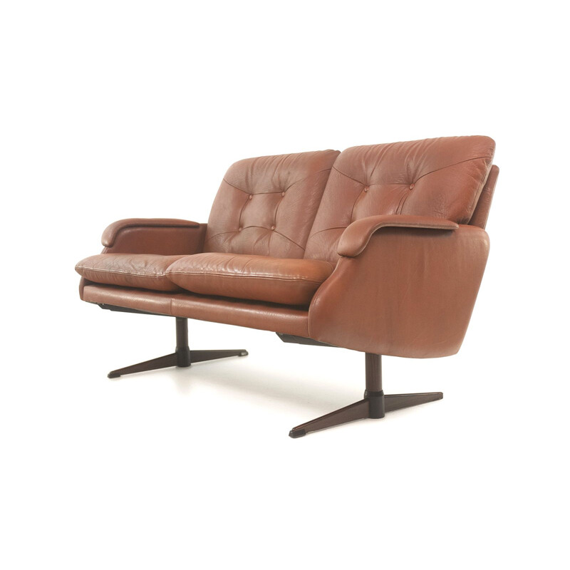 Mid century Danish two seater cognac leather sofa, 1960s