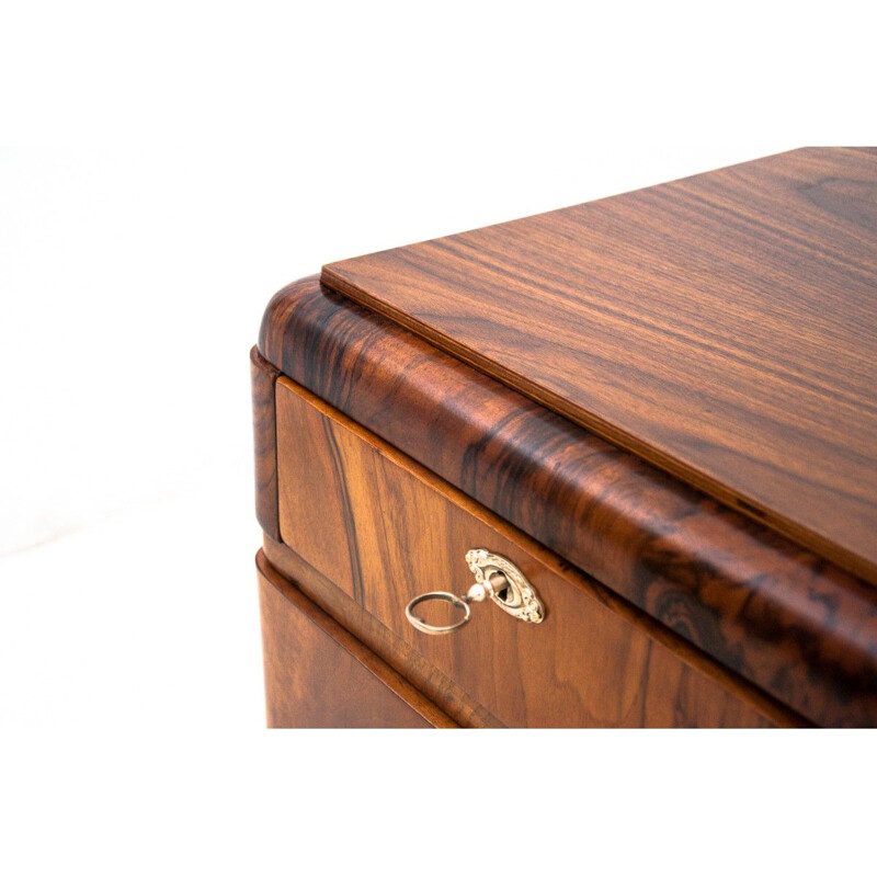 Art Deco mid century walnut desk, Poland 1940s