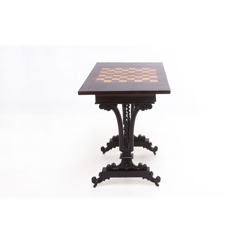 Table d'échecs victorienne en palissandre du 19ème siècle