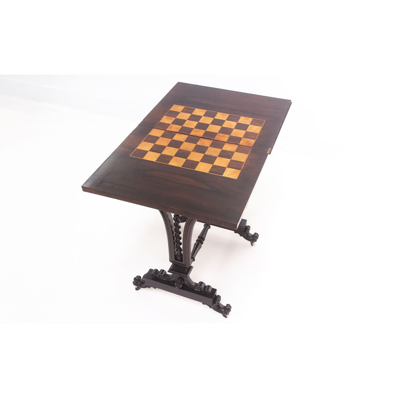 Table d'échecs victorienne en palissandre du 19ème siècle