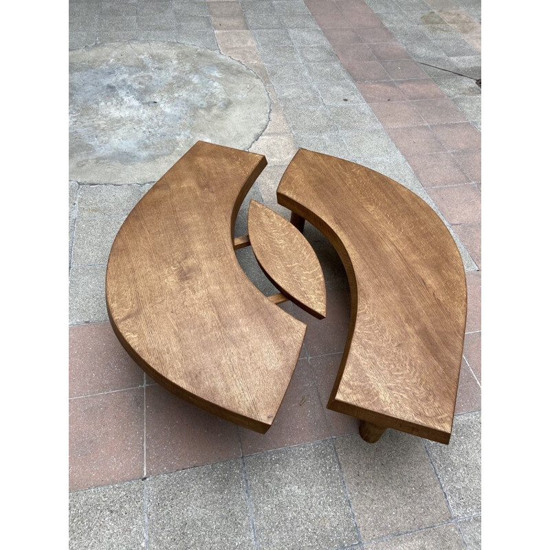 Vintage Œil T22 coffee table in solid elm by Pierre Chapo, 1970