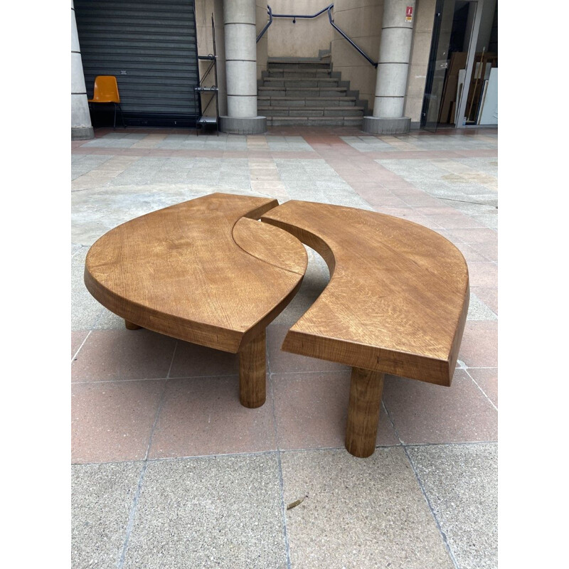 Table basse vintage Œil T22 en orme massif par Pierre Chapo, 1970