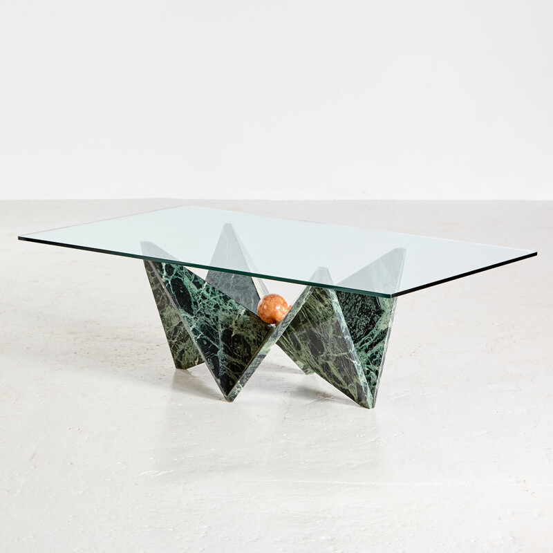 Vintage marble and glass coffee table